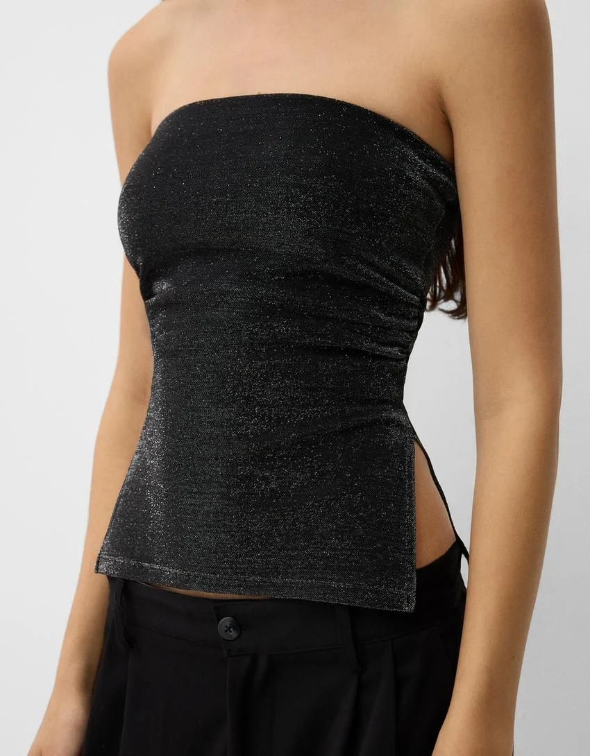 Top bandeau hilo metalizado aberturas laterales
