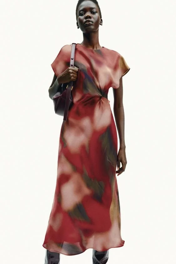VESTIDO MIDI SATINADO ESTAMPADO