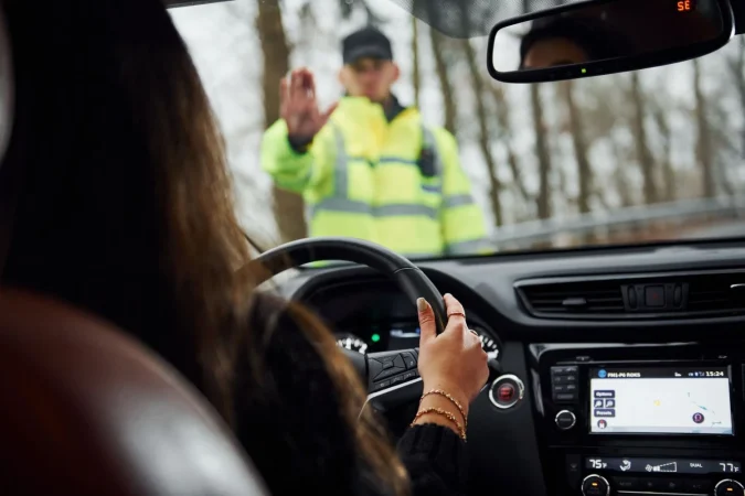 male police officer green uniform stops vehicle with female driver road Merca2.es