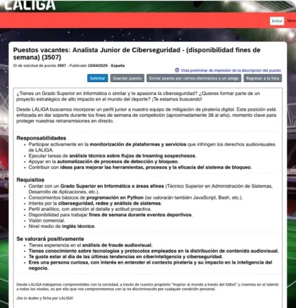 LaLiga busca talento joven en ciberseguridad para luchar contra la piratería 1 Merca2.es LaLiga busca talento joven en ciberseguridad para luchar contra la piratería