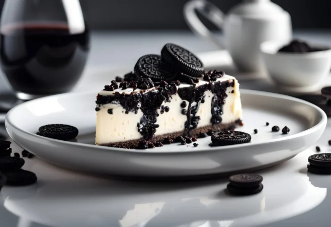 oreo cheesecake food photography blurred background Merca2.es