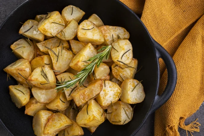 patatas fritas al horno con romero sal gruesa aceite de oliva y pimenton picante en una sarten de hierro Merca2.es