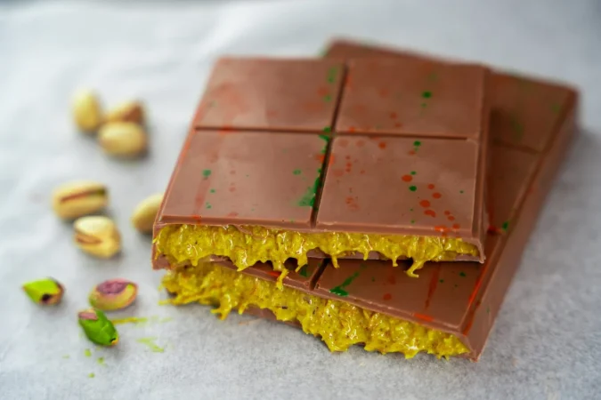 Te enseñamos a hacer el fenómeno del chocolate de Dubái: Lujo crujiente de pistacho en cada bocado 1 Merca2.es trend dubai chocolate con pasta de pistacho y masa kataifi dulces hechos mano en el hogar 2 Merca2.es