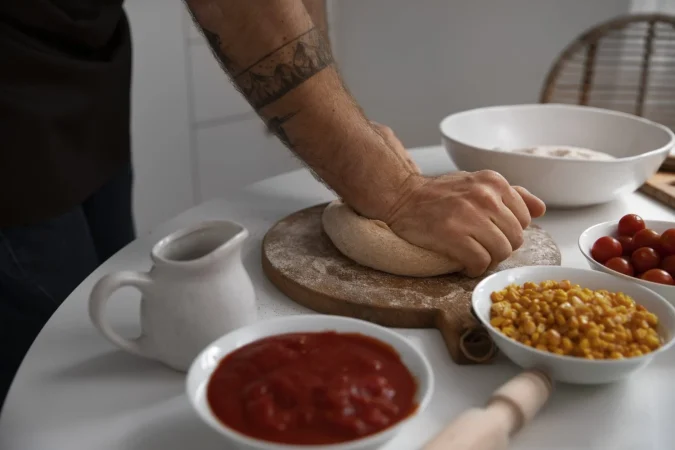Cómo hacer la masa de pizza al estilo de la Nonna: Un viaje a la auténtica cocina italiana 2 Merca2.es vista lateral hombre cocinando pizza Merca2.es