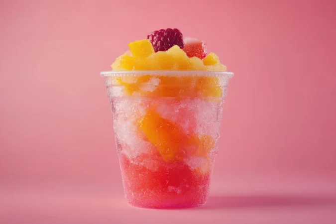 Aprende a hacer tu propio granizado casero: Delicias refrescantes para el verano 5 Merca2.es refrescante dulce de frutas en taza desechable sobre un fondo rosado Merca2.es