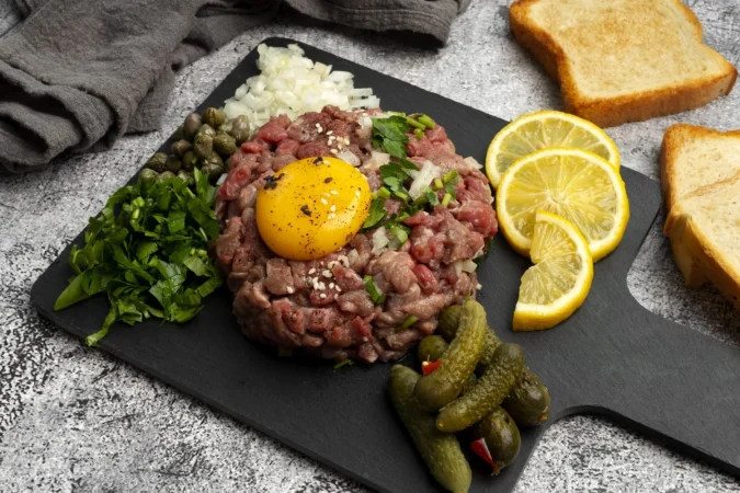 Así se hace un jugoso y espectacular Steak Tartar, un placer para tu paladar 44 Merca2.es vista de carne de res para plato de tartar de bistec Merca2.es